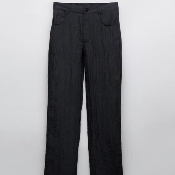 ZARA BLACK FLOWY WIDE LEG PANTS - Picture 1 of 13